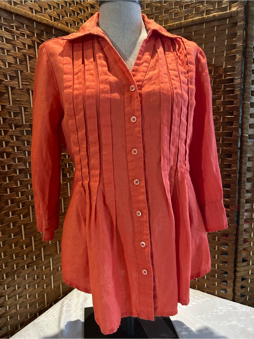 Coldwater Creek Coral Button-Down Pintuck Tunic